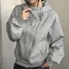 Sudadera con capucha asimétrica y elegante estilo coreano con cremallera