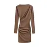 Vestido Longo Plissado com Forro de Lã Estilo Desejo Puro para Mulheres, Macio e Suave como Caxemira, Cintura Marcada, Curto que Molda o Quadril, Vestido Base Elegante