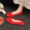 Zapatos Planos Rojos con Lazo para Mujer, Zapatos Mary Jane Cómodos de Suela Blanda para Primavera y Otoño, Zapatos Casuales Bajos de Punta Redonda
