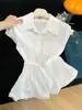 Camisa Azul Claro de Manga Corta para Mujer, Nuevo Estilo Verano 2026, Blusa Talla Grande con Dobladillo Fruncido y Diseño Ajustable en la Cintura
