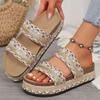 2025 Verano Nuevo Estilo Étnico Europeo y Americano Comercio Exterior Talla Grande Zapatillas de Playa de Boca de Pez con Suela Gruesa para Mujer Listo para la Venta