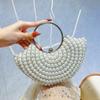 Bolso de Mano de Perlas Transfronterizo Europeo y Americano bling Diamante Bolso de Cena Bolso de Muñeca en Forma de Abanico Semiredondo Pequeño Estilo Chanel Bolso de Banquete