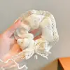 Scrunchie lenço quadrado estilo pastoral francês para meninas e crianças, elástico de cabelo doce com laço para coques, acessório de cabelo