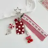 Chaveiro de renda cereja bordô, pingente fofo de coração e estrela estilo ins, acessório de bolsa, pequeno presente, corrente Guban
