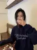 Estilo Americano azul marino Sudadera Mujer Otoño Nuevo Estampado de Alfabeto Cuello Redondo Manga Larga Estilo Perezoso Holgada Casual Top Tendencia