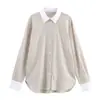 Atacado 2025 Nova Camisa Feminina de Outono Listrada em Tricoline Solta de Manga Longa com Cor Contrastante Top Kk5-11356