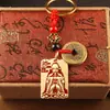 Chaveiro original vermelho com caráter "Fu" em latão oleado, amuleto dos cinco deuses, pingente decorativo para chave de carro