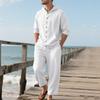 Amazon Transfronterizo Primavera y Otoño Estilo Americano Holgado Lino Camisa con Capucha de Manga Larga para Hombre Pantalones Holgados Traje Casual de Playa
