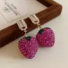 Aguja de Acero Aceite de Goteo de Diamante Pendientes de Cereza Chica Campesina Pendientes Lindos Dulce Fresco Estilo Chica Picante Pendientes Sentido del Diseño Nicho