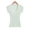 Elegante Slim-fit Solid Color simples U-neck malha Top feminino verão Slim-fit Slim-fit T-shirt