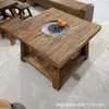 Mesa de Té de Madera de Olmo Viejo en Stock, Mesa de Fogata de Invierno, Mesa de Olla Caliente con Inducción, Mesa de Fogata Cuadrada y Redonda de Madera Maciza