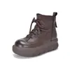 Botines de Piel de Vaca de Primera Capa con Cordones para Mujer Suela Gruesa que Aumenta la Altura Botas Martin Puntera Redonda Retro Casual Botas de Mujer Botines Cortos de Piel Genuina