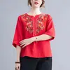 Top de Algodón Holgado Estilo Étnico Ropa de Verano 2023 Nuevo Estilo Camisa Adelgazante para Mamás con Diseño Elegante Ropa de Mujer