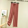 Pantalones de pijama de modal finos con cordones, pierna ancha, hasta el suelo, nuevo estilo de verano, cintura alta, holgados, corte recto, pantalones largos fluidos, estilo coreano