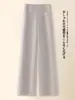Pantalones de lana cálidos, de cintura alta, fluidos para mujer, para otoño e invierno, nuevo estilo 2025, corte holgado, adelgazantes, de pierna ancha, casuales