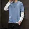 Camiseta de Manga Larga Capa Base para Hombre, Estilo Coreano de Primavera Falso Dos Piezas Cuello Redondo Corte Ajustado Camisa de Otoño Ropa Superior para Hombre