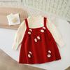Suéter Feminino Saia Longa 2025 Outono e Inverno Novo Saia Tricotada com Flor Feita à Mão Doce e Estilosa Vestido para Menina
