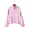 Moda estilo europeo versátil holgado adelgazante rosa satín cremallera chaqueta deportiva cintura elástica pantalones de pierna ancha conjunto mujer