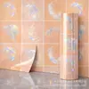 Pegatinas de pared autoadhesivas IXPE transfronterizas, pegatinas de pared decorativas de rollo de material de alto brillo con patrón de plumas rosas, venta al por mayor