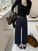 Suxinlan/YOUMO Colección de Otoño Estilo Minimalista Coreano Versátil Elástico en Cuatro Direcciones Jeans Rectos Acortados para Mujer 95312