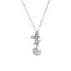 Collar Colgante Perla Brillante Nicho Gama Alta Lujo Ligero Cadena Clavícula Collar Mariposa Perla de Agua Dulce Redonda Todo Plata