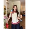 Verano Dulce Picante Chica Retro Empalme a Cuadros Chic Manga Corta Moda Cintura Adelgazante Look Tops Versátiles para Mujer