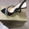 2022 primavera e verão novos sapatos femininos azul strass borboleta Dew salto alto sapatos Muller bico fino sandálias tira traseira para mulheres