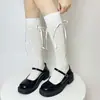 Calcetines de estilo Ballet de Primavera a media pantorrilla con Rayas y Lazos, Calcetines Holgados Dulces con Moño Estilo Jk, Versátiles Estilo Miu