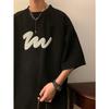 Camiseta Holgada de Verano para Hombre de Manga Corta Pesada Marca de Moda Americana High Street Ins Ropa con Letras Espumosas de Media Manga