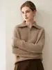 Suéter 100% cashmere puro para mulheres, com meio zíper, gola virada, corte solto, pulôver de malha, outono e inverno, estilo casual, manga longa, camada base