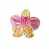 Presilha de Cabelo Flor de Plumeria Pétala Europeia e Americana Transfronteiriça, Grampo de Cabelo Flor Colorido Gradiente Transparente, Acessório de Cabelo Presilha Tubarão para Coque na Parte de Trás da Cabeça