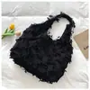Bolsa de Grande Capacidade Nova Bolsa de Ombro Único de Lona Estilo Retro Casual para Férias Bolsa de Axila Feminina com Franja Bolsa de Mão