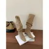 Botas altas plisadas de nuevo estilo europeo y americano para mujer otoño/invierno 2026, versátiles con tacón grueso y puntera cuadrada, botas largas adelgazantes