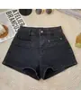 Shorts jeans preto de cintura alta para mulheres, novo estilo de verão, design soltinho, hot pants de linha A de nicho