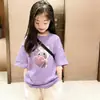 Camiseta de Algodón Puro para Niña Manga Corta Estampado de Dibujos Animados Nuevo Estilo 2026 Estilo Ins Versátil Ropa Exterior Top de Media Manga Moderno