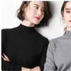 Camisa de Gola Alta Meia-Calça para Mulheres, Top de Malha Interno de Manga Longa, Casaco Fino de Gola Média Solto Estilo Coreano para Primavera, Outono e Inverno