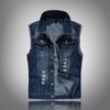 Locomotora de Comercio Exterior Estilo Coreano Ajustado Moda Chaleco de Mezclilla Talla Grande Chaleco Manta Hombro Desgarrado de Moda Chaleco Azul para Hombre