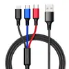 Cabo de Dados Rápido Um para Três Cabo de Carregamento Três em Um Trançado de Nylon Cabo de Dados para Celular e Tablet 2A