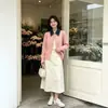 Suéter de Retazos de Mezclilla Estilo Coreano Retro de Dos Piezas Falsas Ropa Exterior para Mujer Otoño/Invierno Nuevo Diseño Solapa Punto Reductor de Edad