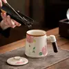 Juego de Té de Oficina Ruyao Rosa Retro con Hortensia y Mango de Madera, Taza de Té, Lata de Té, Regalo de Negocios, Personalizable