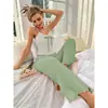 Conjunto de Pijama Longo com Gola Redonda para Mulheres, Novo Estilo Europeu e Americano Primavera e Verão, Doce, Macio, Respirável, Conjunto de Duas Peças para Casa