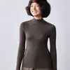 Textura listrada sem costura, efeito emagrecedor, gola semi-alta, elegante, casual, segunda pele de lã pura para mulheres, adequada para primavera e outono