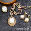 Popular conjunto de tres piezas de alta moda con incrustaciones de perlas barrocas y turmalina, diseño original único, suministro al por mayor