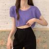 Blusa de Tricô Curta com Gola Redonda Solta para Mulheres Verão 2021 Nova Slim-fit Manga Curta Fina Top