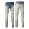 Marca de moda TR AMIRI lavado pesado con agujeros artesanales jeans ajustados de cuero de alta calidad para hombre