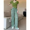 Moda Feminina 2025 Estiloso Plissado Estilo Hong Kong Redutor de Idade Tendência Influenciador Street-Style Calça de Pernas Largas Estilo Sal Verão Conjunto para Mulheres