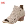 Liu Fu Nova Moda Europeia e Americana Boca de Peixe Comércio Exterior Tamanho Grande Salto Alto Sapatos Femininos Laser Slip-on Sandálias Femininas