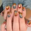 Uñas postizas de ojo de gato con degradado azul y marrón, forma cuadrada, degradado Maillard, uñas postizas retro atmosféricas al por mayor
