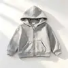 Jaqueta infantil com capuz e forro de fleece para meninas, moletom com zíper para outono e inverno, blusa com capuz de cor sólida quente para meninas