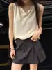 Top de tirantes para mujer, chaleco fino de verano, cuello de pico corto, estilo de alta gama 'old money', tejido de punto de lino y seda helada